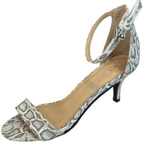 Cl by Chinese laundry gray white snake skin kitten heel sandals round toe size 8